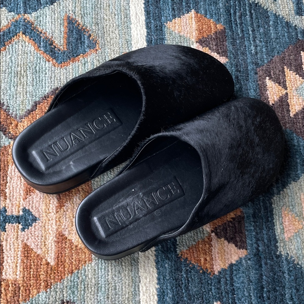 Nuance Black Fur Slides